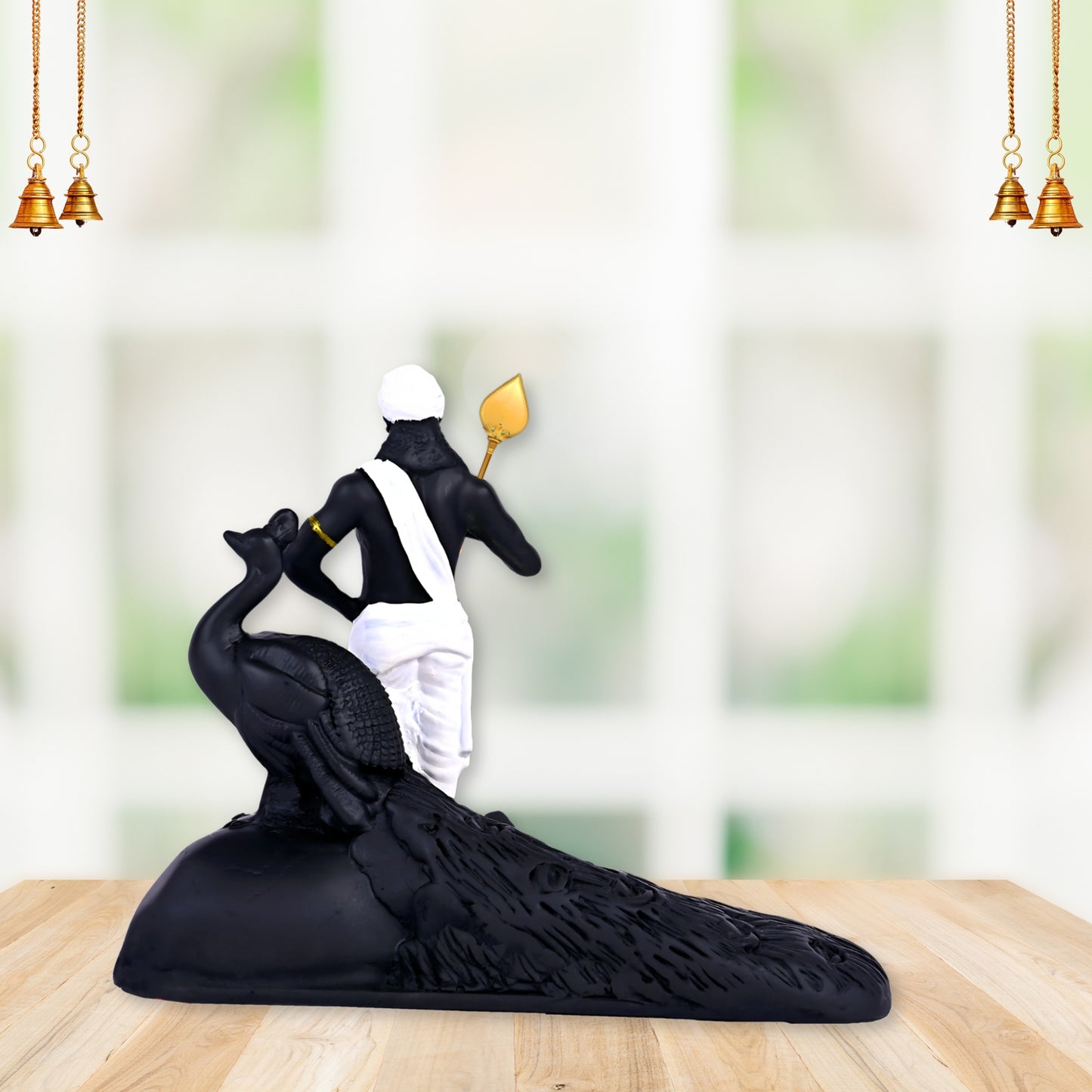 3D Lord Murugan Statue With Gold Plated VEL For Home Decor Gifts, Black Poly Marble (4 Inch)