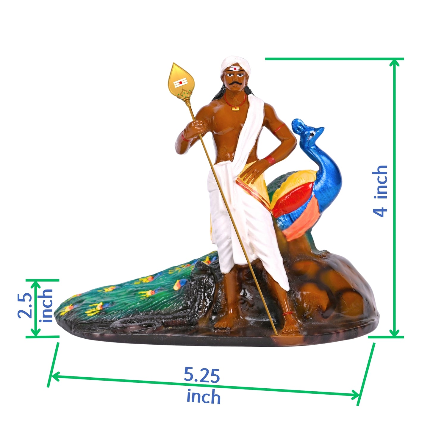 3D Lord Murugan Statue With Gold Plated VEL For Home Decor Gifts, Multi-Color Poly Marble (4 Inch)