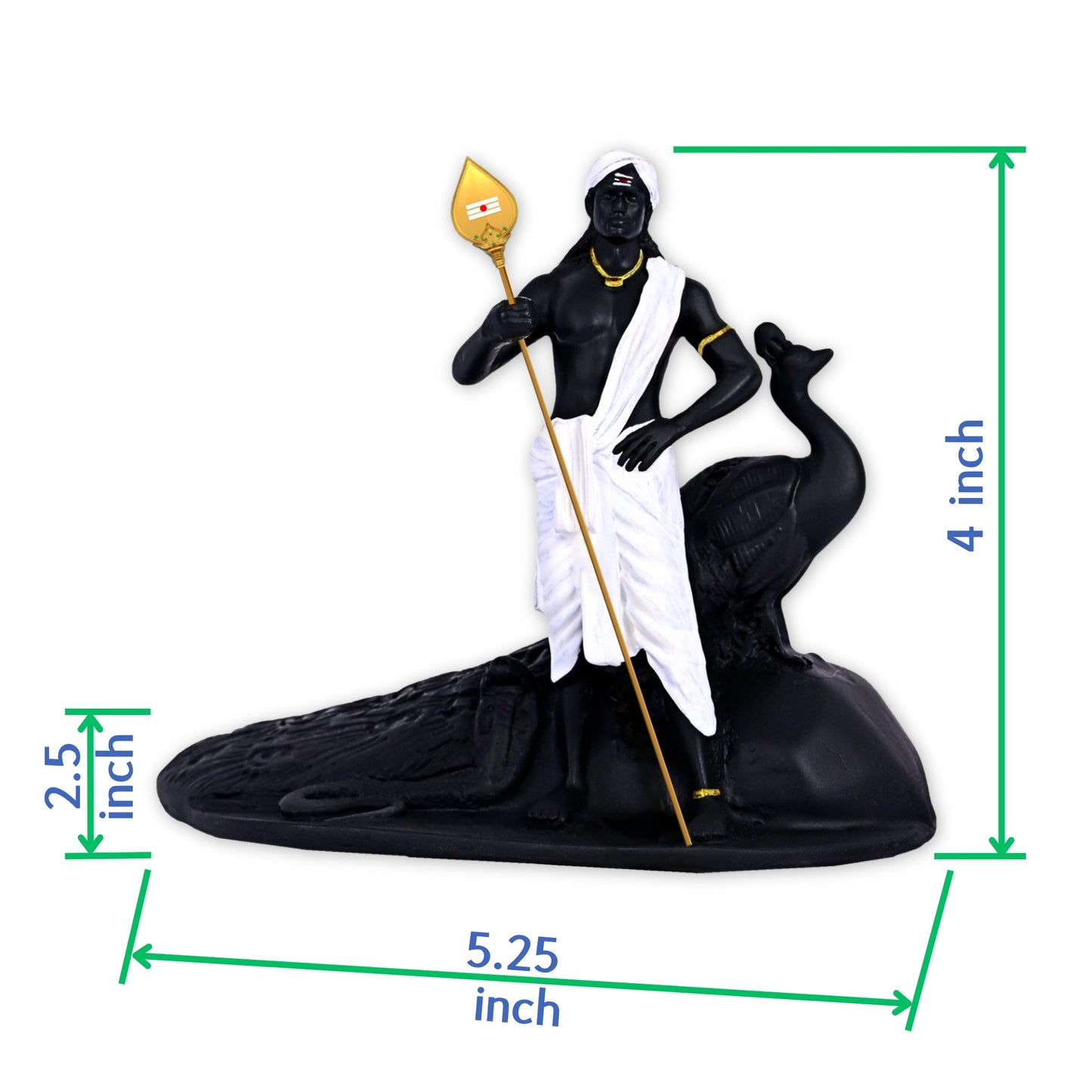3D Lord Murugan Statue With Gold Plated VEL For Home Decor Gifts, Black Poly Marble (4 Inch)